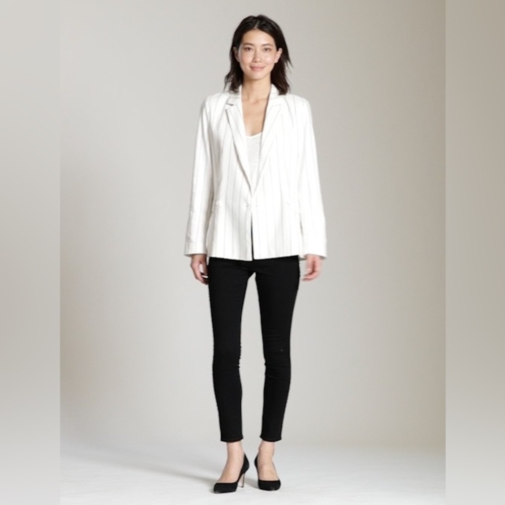 GAP NWT White Blue Striped Linen Blend Blazer Size 16